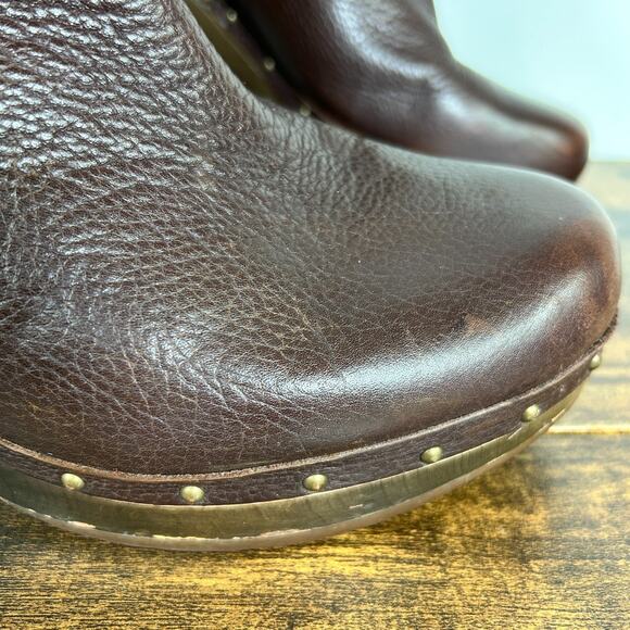 Ugg Womens 12 Leather Lynnea Wood Fleece Lined Ankle Boots Booties Fall Winter - Picture 3 of 14